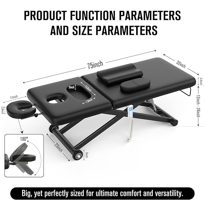 pouseayar Heavy Duty Electric Massage Table, Electric Lift & Backrest, 2 Motor - Image 2