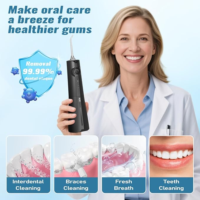 AUIEI Water Flosser Pick for Teeth & Braces, 300ML Cordless Power Dental - Image 2