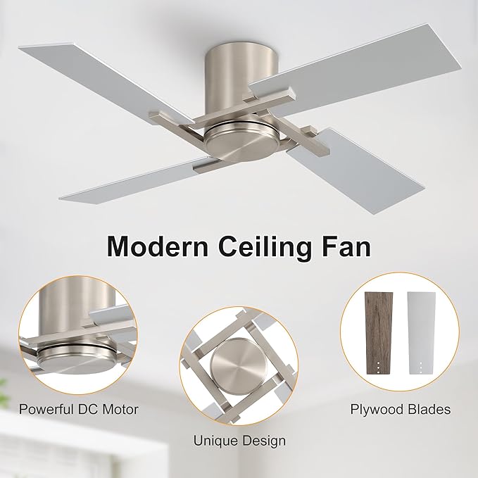 WINGBO 48 Inch Flush Mount Ceiling Fan without Light - Image 8