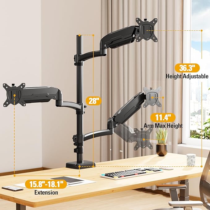 DreamAxis Triple Monitor Mount up to 32" Computer Screen, Adjustable 3 Monitor - Image 7