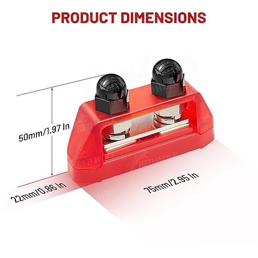 RED WOLF 2PCS 5/16" M8 Dual Stud Bus Bar 12-48V Power Distribution Block Holder - Image 8