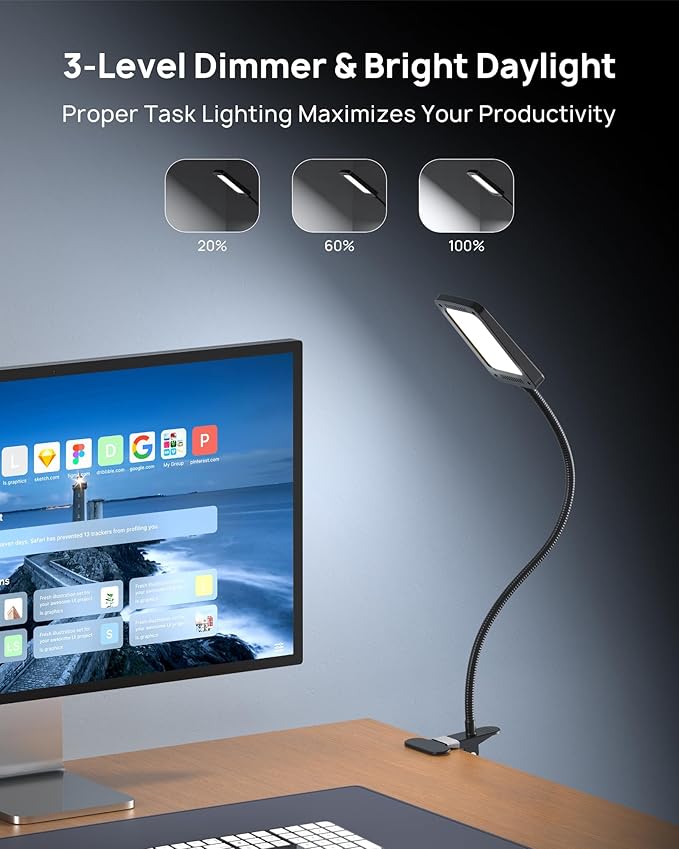 TROND LED Desk Lamp with Clamp, 1000LM Super Bright 3-Level Dimmable Desk Light - Image 2
