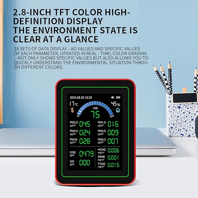 Air Quality Meter 18 in 1 Portable Battery Powered Indoor Air Quality Monitor - Image 7