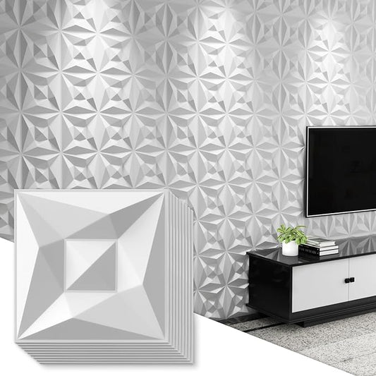 Greymond White PVC 3D Wall Panels, 33 Pack 11.8''x11.8''Geometric Design by Greymond