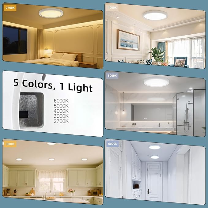 TOPELER 12 Inch Flush Mount Ceiling Light, 5 Color Temperatures Selectable - Image 3