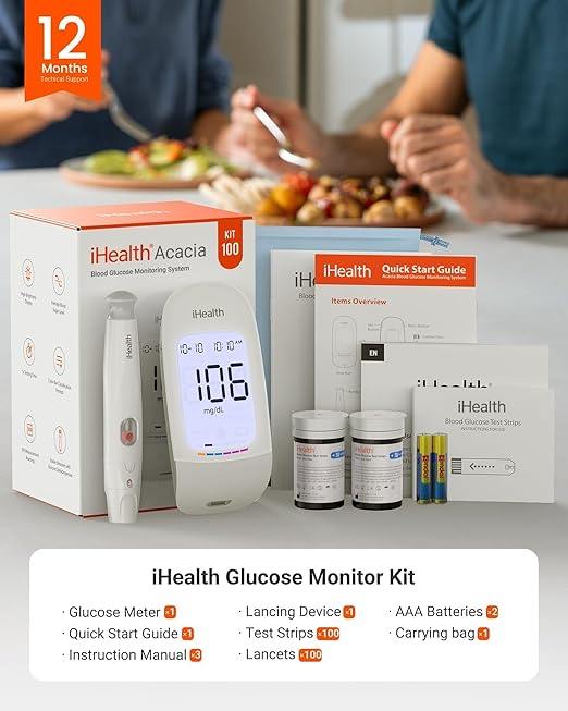 iHealth Acacia Blood Glucose Monitor Kit, 100 Glucometer Strips, 100 Lancets - Image 8