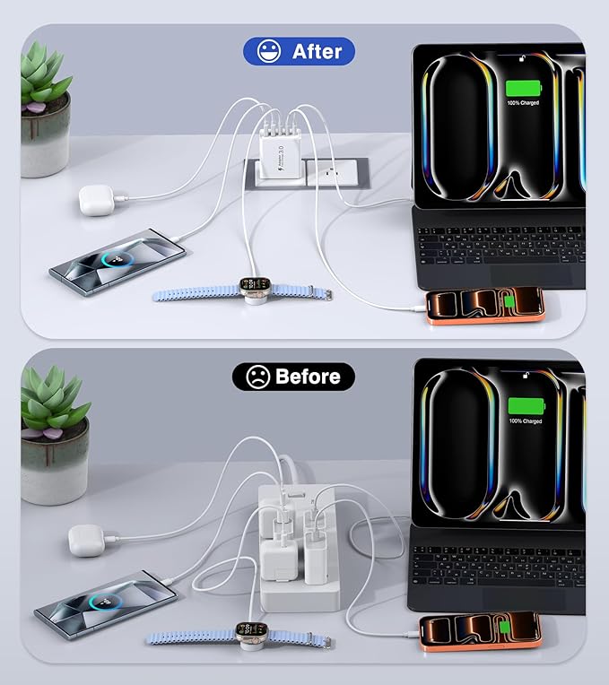 2Pack USB C Fast Charger Block, 60W 5-Port USB Wall Charger Brick, 2 USB A & 3 - Image 5