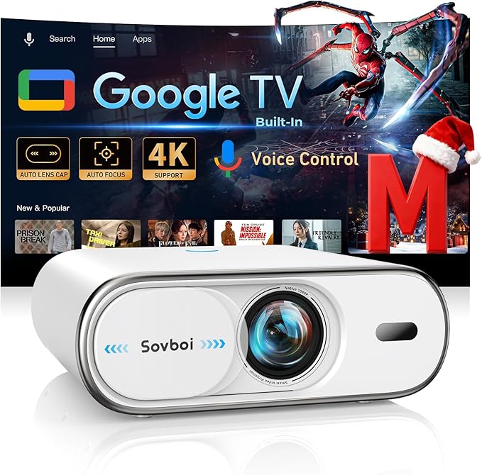 Projector-4K Built-in Google TV|2000 ANSI|Auto Lens Cap&4D Keystone|Auto by Sovboi