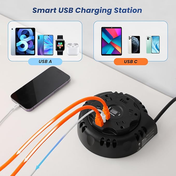 10ft Flat Plug Surge Protector Power Strip, Retractable Extension Cord - Image 4