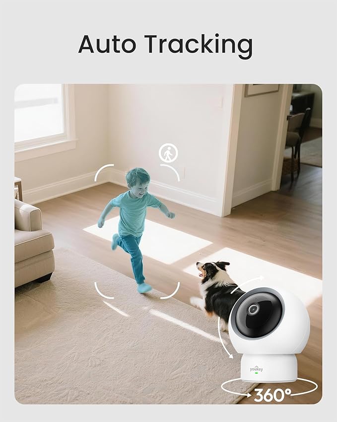 youkey Indoor Camera 2.5K, No Monthly Fees, Pan & Tilt, 360° Dog/Pet Camera - Image 3
