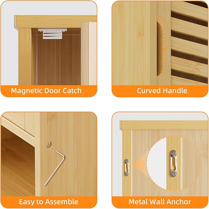 HITNET Bathroom Wall Cabinet, Medicine Cabinet Over The Toilet, Bamboo Hanging - Image 4