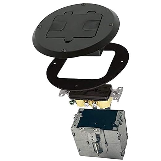 RACO 6239BK Floor Kit with Recessed Duplex 15A TR Device and Adjustable Steel by Raco