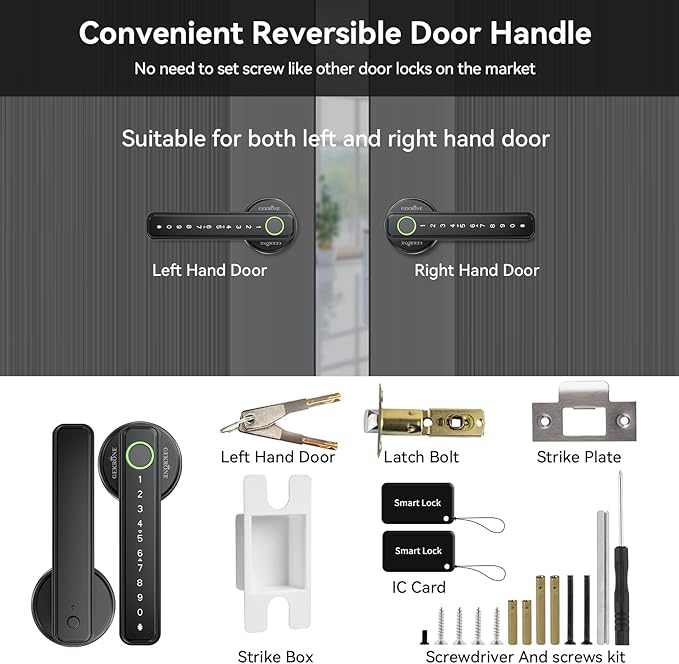 GEKRONE Fingerprint Smart Lever Lock TUYA APP Control Keyless Entry Bluetooth - Image 9