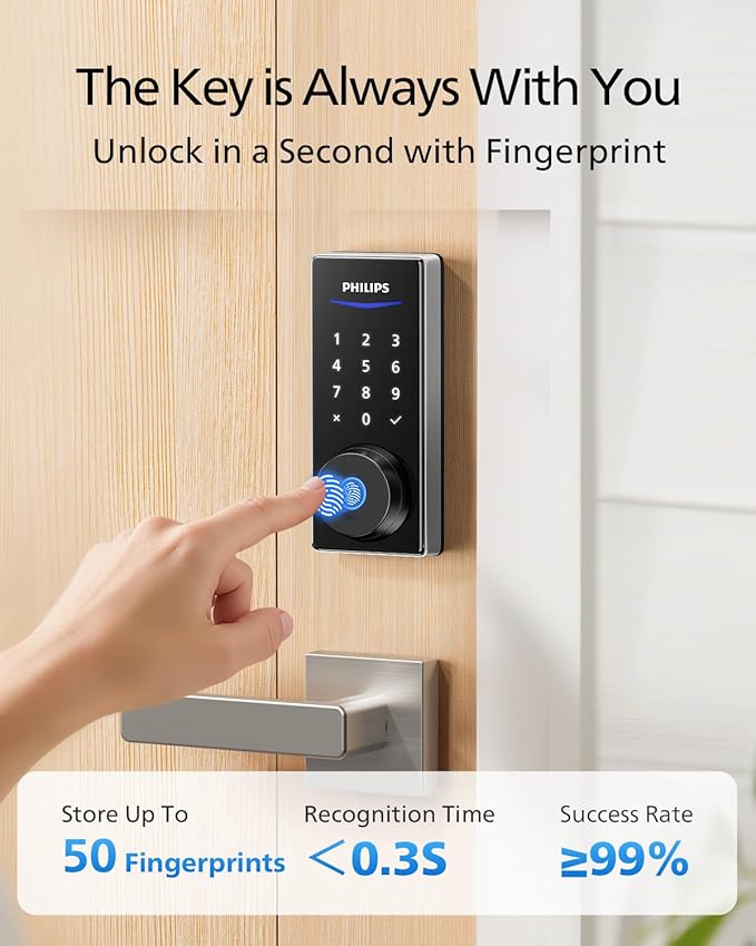 Philips WiFi Smart Lock with Handle, Fingerprint Keyless Entry Door Lock with - Image 4