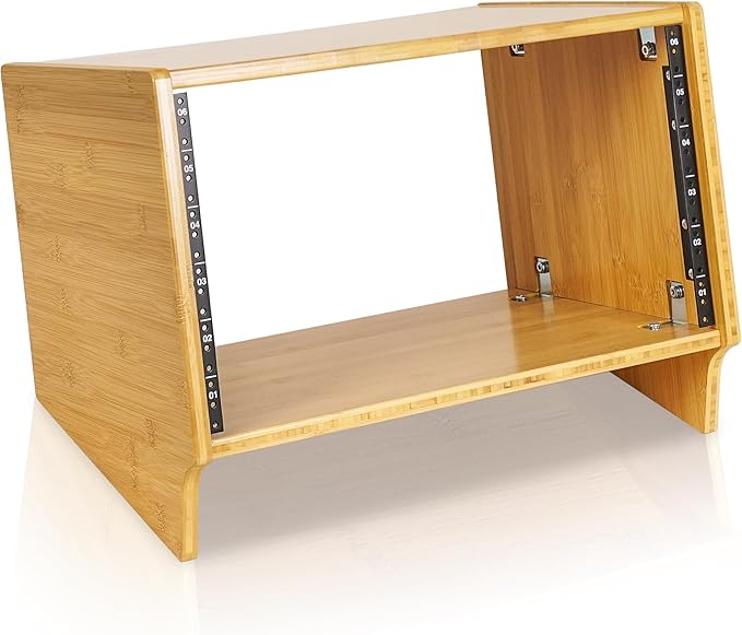 Sound Town DIY 6U Angled Desktop Turret Studio Rack, Solid Carbonized Bamboo by SOUNDTOWN