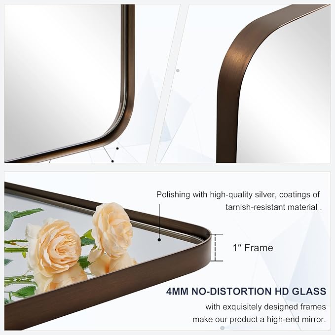 ANDY STAR Bathroom Mirrors for Wall, Rounded Rectangle Mirror, Framed in - Image 5
