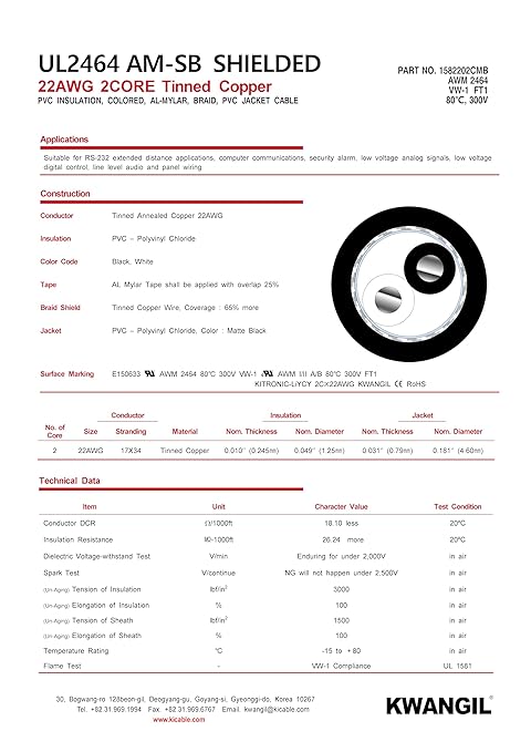 KWANGIL 2C 22AWG AMSB Shielded Cable Wire - Image 4