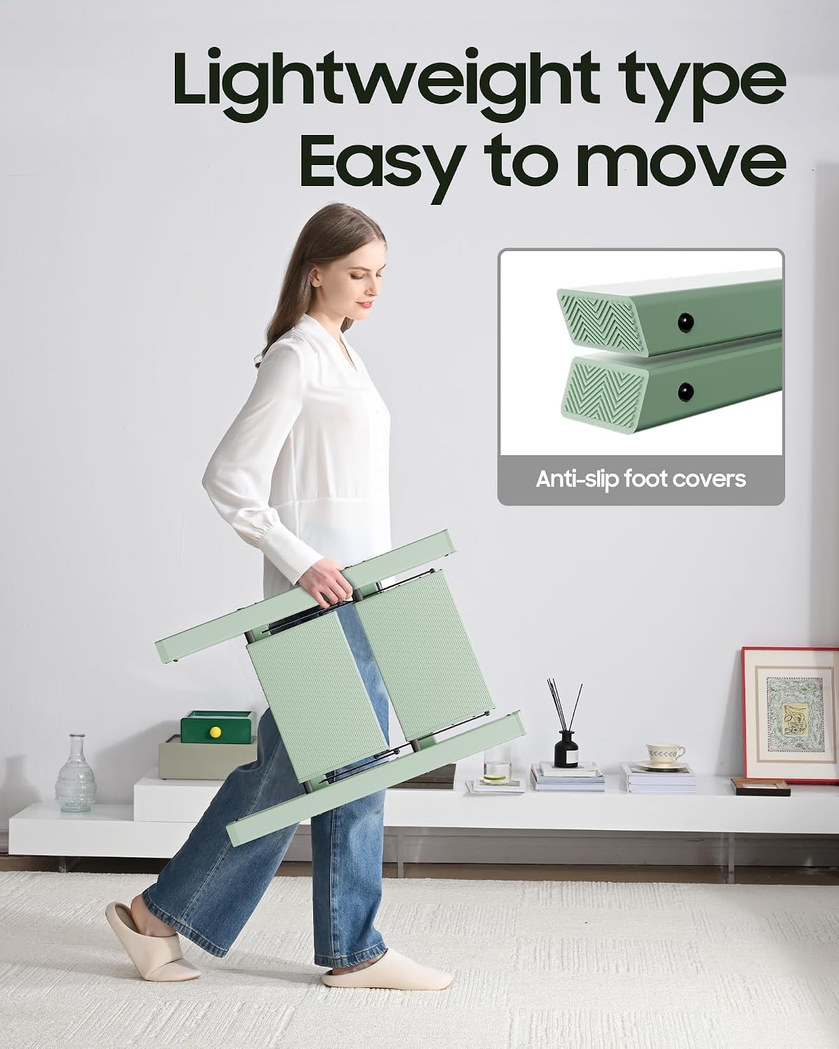 HillhutApex Aluminum Step Stool Foldable,2 Step Ladder (Pale Green) | Lightweight Portable step ladder with Anti-Slip Wide Pedal,330lbs Capacity Ladder for Household,Office,Kitchen