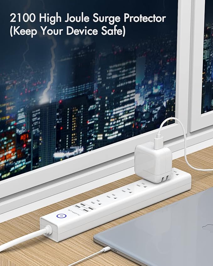 15 Ft Power Strip Surge Protector, 6 Outlets and 4 USB Ports, Flat Plug Power - Image 4