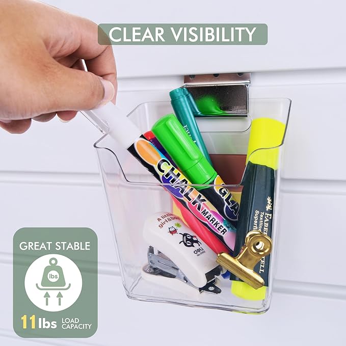 Clear Slatwall Bins, 4 Pack Slat Wall Accessories Cups Hooks Assemble Set Fit - Image 5