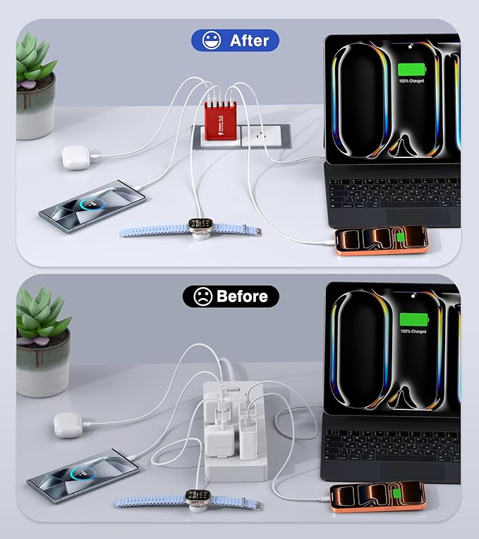 2Pack USB C Fast Charger Block, 60W 5-Port Type C Wall Charger Brick, 2 USB A - Image 4