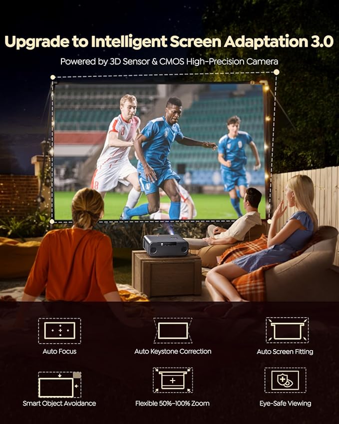 Smart Outdoor Projector with WiFi and Bluetooth, 800ANSI Movie Projector - Image 5