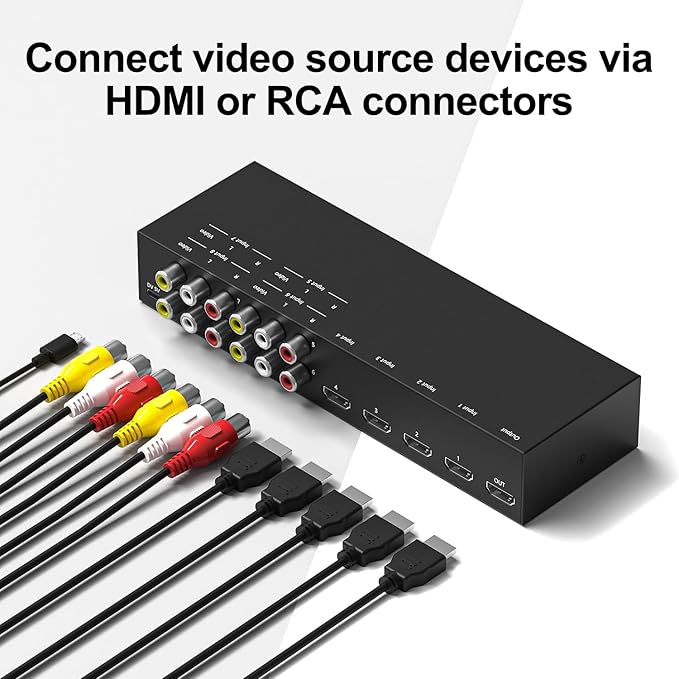8 in to 1 Out RCA/HDMI Switcher，4 Way HDMI 2.0 + 4 RCA to HDMI - Image 5