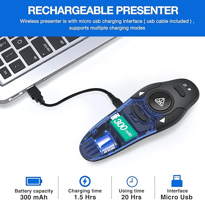 Rechargeable Presentation Clicker Wireless Presenter Remote USB Control - Image 3