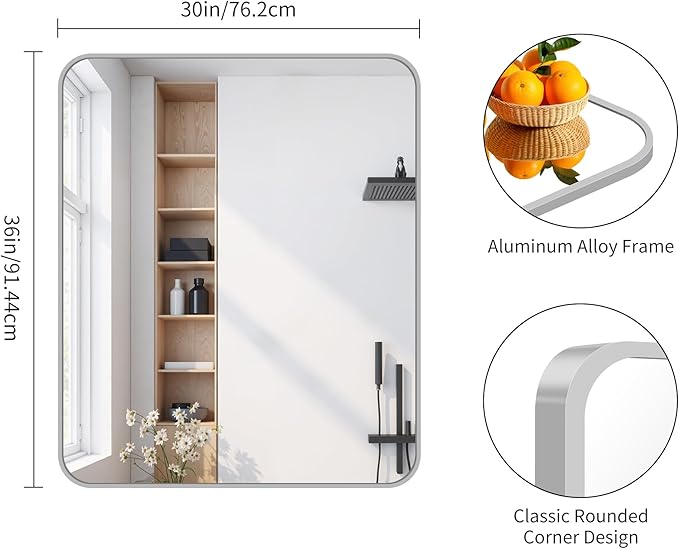 FORBATH 30x36 Inch Silver Bathroom Mirror - Image 8