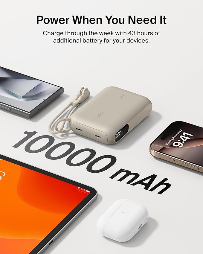 Belkin Portable Charger, Slim USB-C Power Bank 10, 000mAh w/ 2 USB-C Ports - Image 4