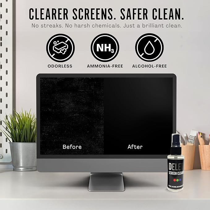 Delete Screen Cleaner Spray Kit, 4 Pack, 2oz Bottle and 12"x12" Microfiber - Image 2