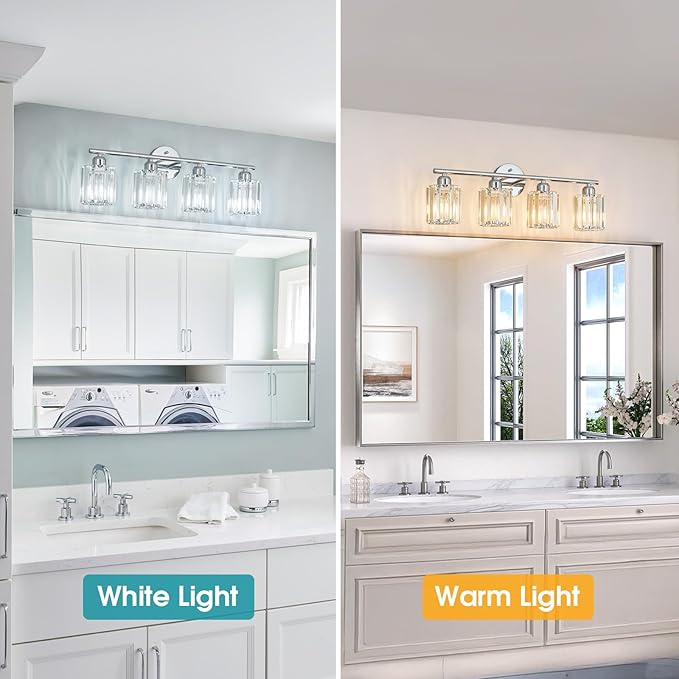 FDPBY Modern 4 Light Crystal Vanity Light, Chrome Vertical Bathroom Light - Image 2