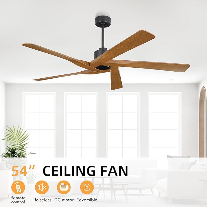 WINGBO 54" ABS DC Ceiling Fan No Light, 5 Blade Wood Grain ABS Ceiling Fan - Image 8