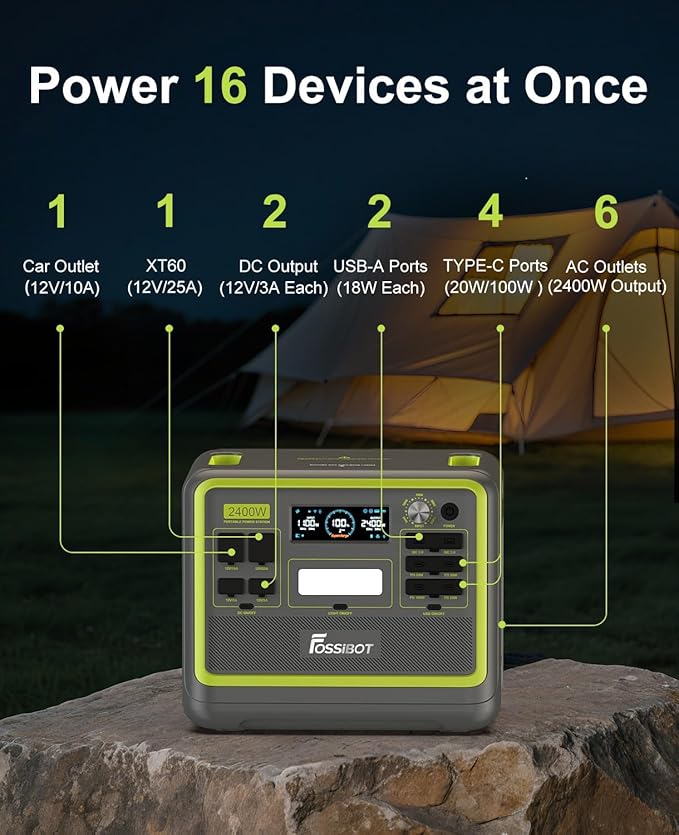 FOSSiBOT F2400 Portable Power Station 2400W, 2048Wh LiFePO4 Battery Solar - Image 6