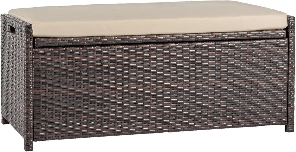 tappio deck box outdoor storage box bench, pe, front angle view