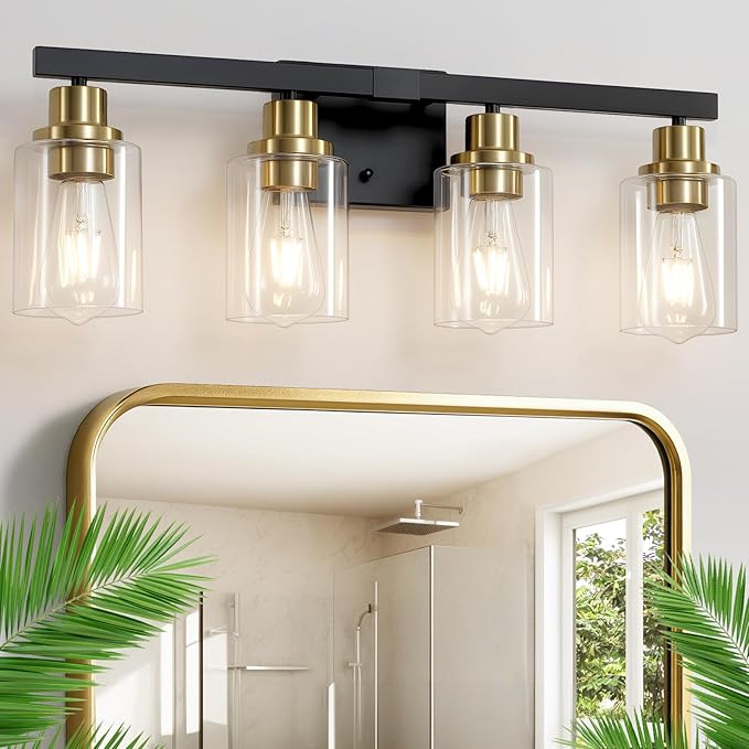 DIKAIDA Bathroom Vanity Light, 4-Light Black and Gold Bathroom Light Fixtures by DIKAIDALights