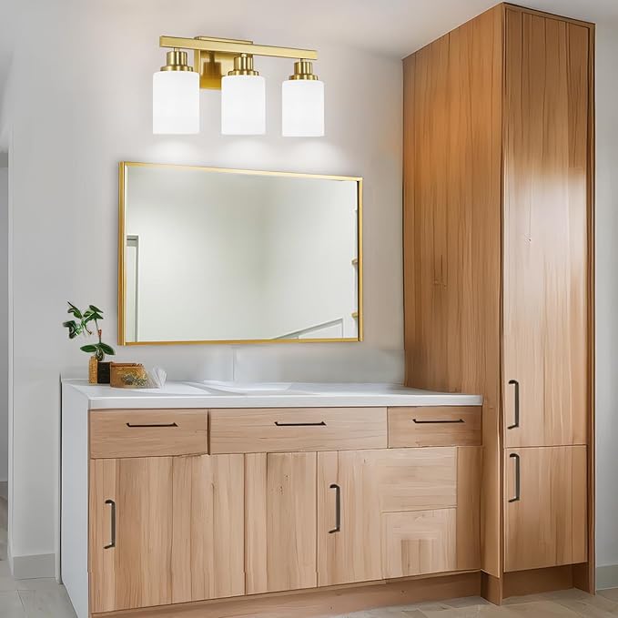 DIKAIDA 3-Light Gold Bathroom Light Fixtures, Modern Vanity Light - Image 5