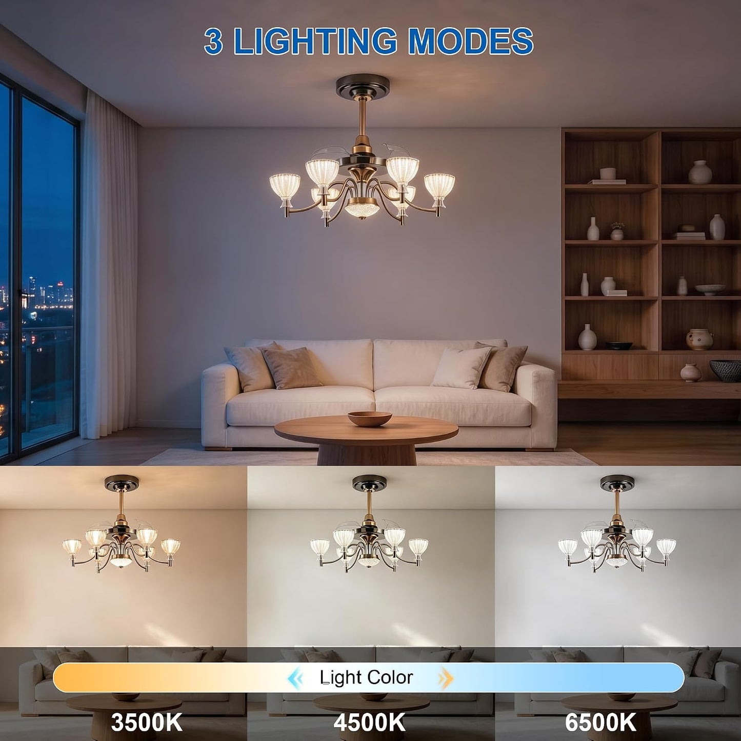 JAYNLT 30" Luxury Fandelier Ceiling Fan with Lights, Retractable Blades | Chandelier for Dining Room, Quiet Reversible DC Motor, Remote & APP Smart Control, 6-Speed Wind & Timer Function