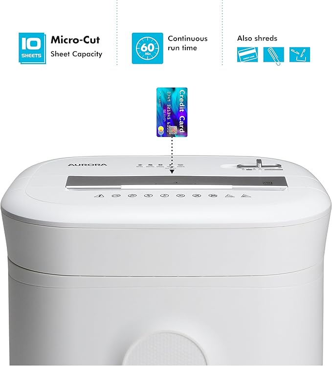 Aurora High-Security 10-Sheet Micro-Cut Paper and Credit Card Shredder - Image 3
