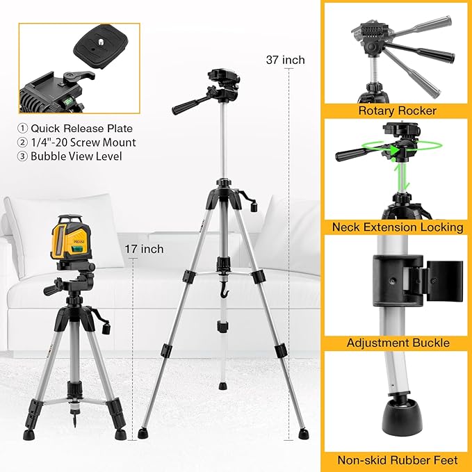 PREXISO 360° Laser Level with Tripod, 100Ft Dual Power Self Leveling Cross Line - Image 7