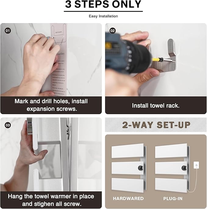 K&KALONZO Electric Towel Warmer, 18.35" W x 22.8" H Wall-Mounted Towel Heater - Image 6