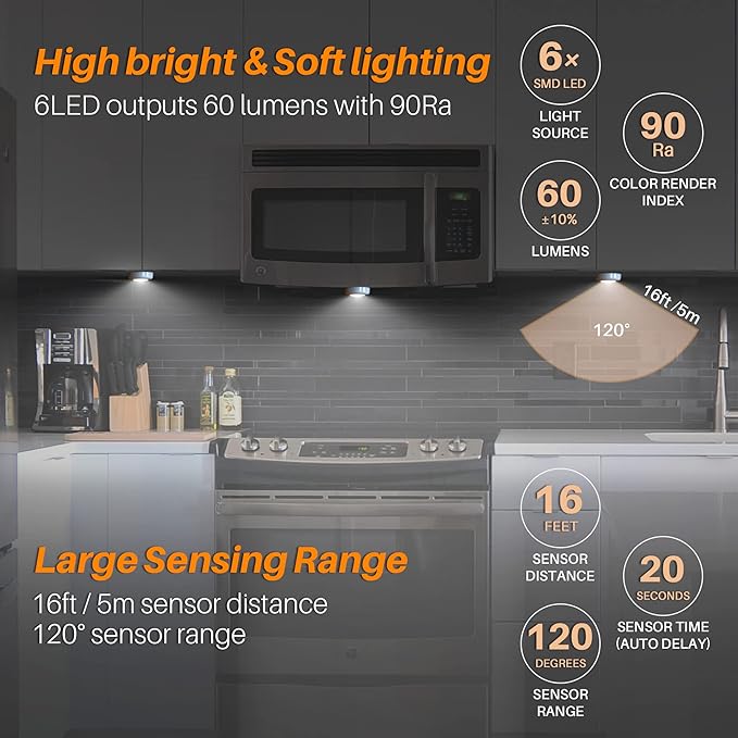 STAR-SPANGLED 3 Pack 2.8” Motion Sensor Lights Indoor AAA Battery Operated - Image 2