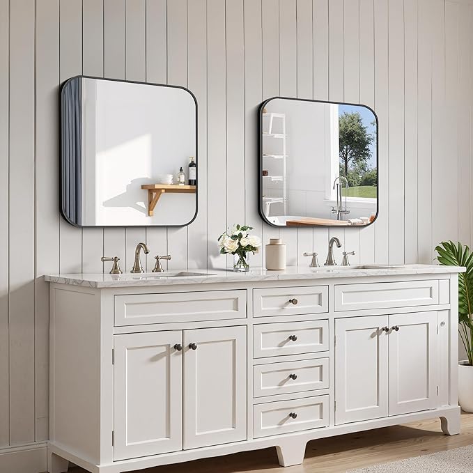 FORBATH Bathroom Mirror for Over Sink 24x24 Inch Black, Square Wall Mirror - Image 4