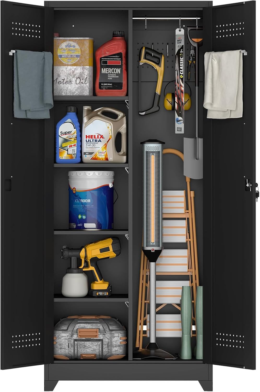 ironffice metal utility closet,broom closet storage cabinet with shown in use