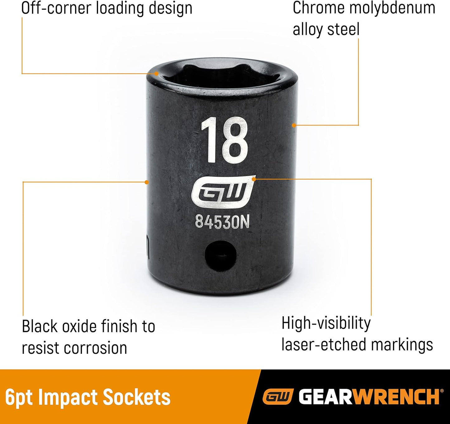 GEARWRENCH 19 Piece 1/2 Inch Drive 6 Point Impact Socket Set, Deep, SAE - 84934N