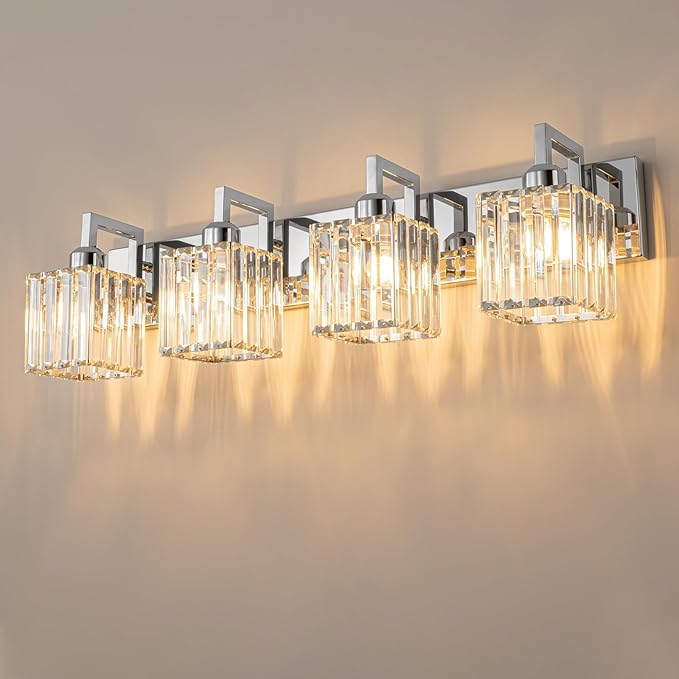 FDPBY Modern Bathroom Vanity Light 4-Lights Chrome Crystal Wall Lamp Bathroom by FDPBY