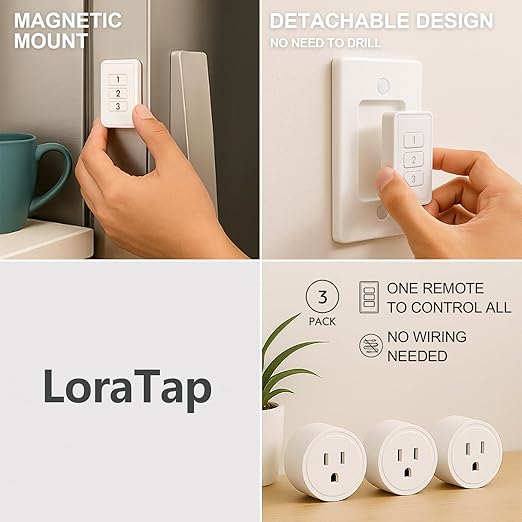 LoraTap 656ft Wireless Wall-Switch: Remote Control Outlet 3 Pack — Lights & - Image 4