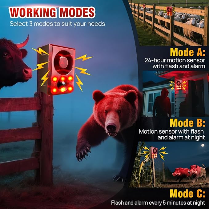 Solar Outdoor Motion Sensor Alarm, Dog Barking&Gunshot Sound, 130db Loud Noise - Image 3