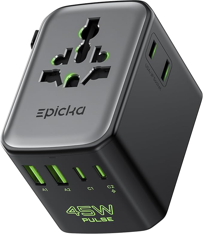 Epicka Pulse Duo 45W Universal Travel Adapter, International Power Adapter by EPICKA