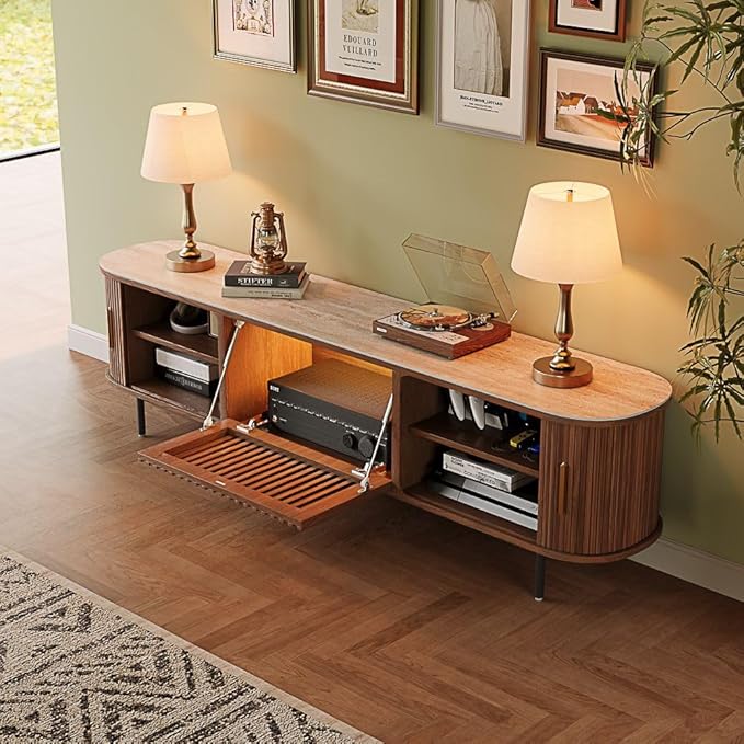 POVISON Fully-Assembled Mid Century Modern Black TV Stand - Image 2